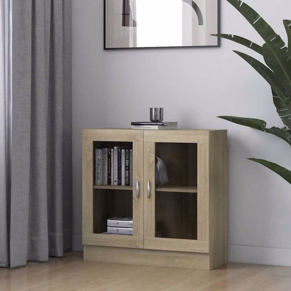 Berkfield Home Sonoma Oak Vitrine Cabinet with Glass Doors, Light Brown, W: 82.5 cm, D: 30.5 cm, H: 80 cm – 1