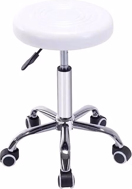 KORVIXA Adjustable Swivel Beauty Salon Stool in White with Synthetic Leather and Castors