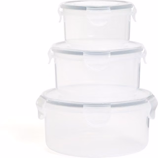 M&S Set of 3 Round Grey Transparent Plastic Clip Storage Containers