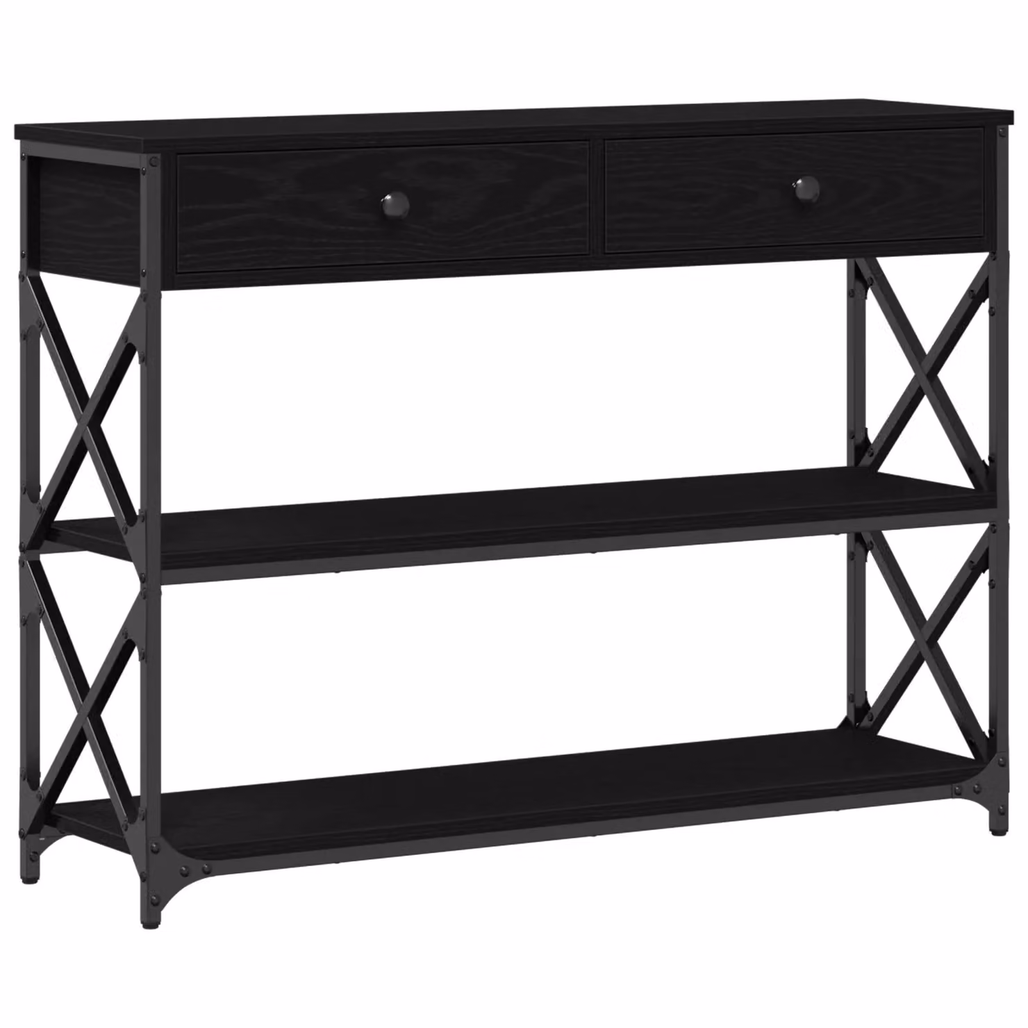 Berkfield Home Modern Black Oak Console Table with Steel X-Frame, W/D/H: 100 x 28 x 75 cm – 2