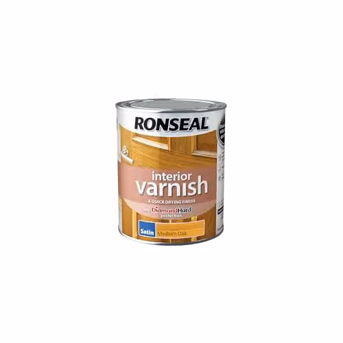 Ronseal Quick Dry Interior Wood Varnish in Medium Oak Satin, 750ml – 1