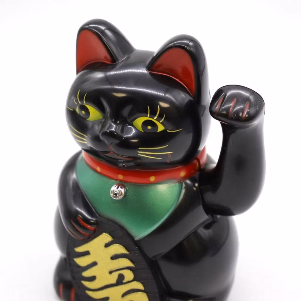 KDMD Black Ceramic Lucky Money Cat Waving Figurine for Tabletop Decor – 3