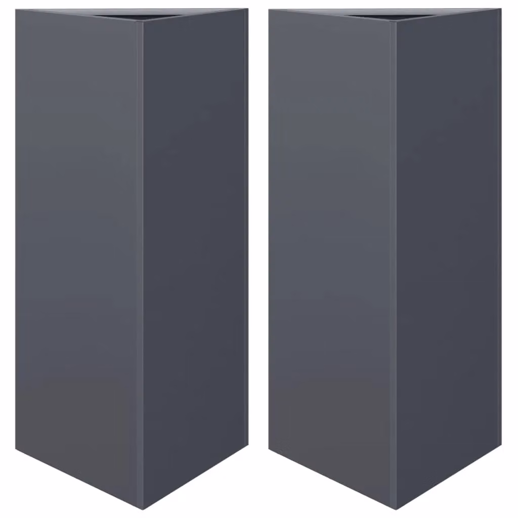 Berkfield Home Garden Triangular Steel Planters, 2 Pack, Anthracite and Black, W: 40 cm, D: 34.5 cm, H: 70 cm – 2