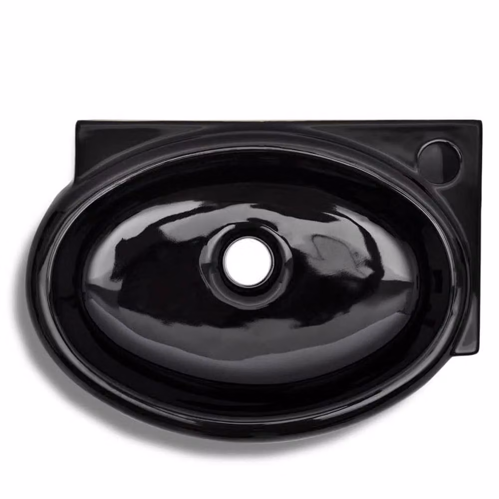 Berkfield Home Round Ceramic Wall Mounted Bathroom Sink Basin with Overflow in Black – 4
