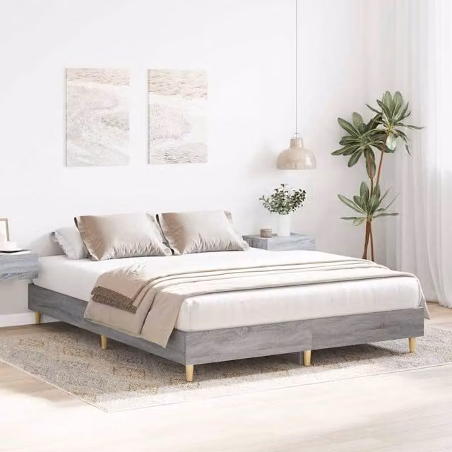 Berkfield Home Durable Engineered Wood Bed Frame in Grey, W/D/H: 140 x 203 x 25 cm