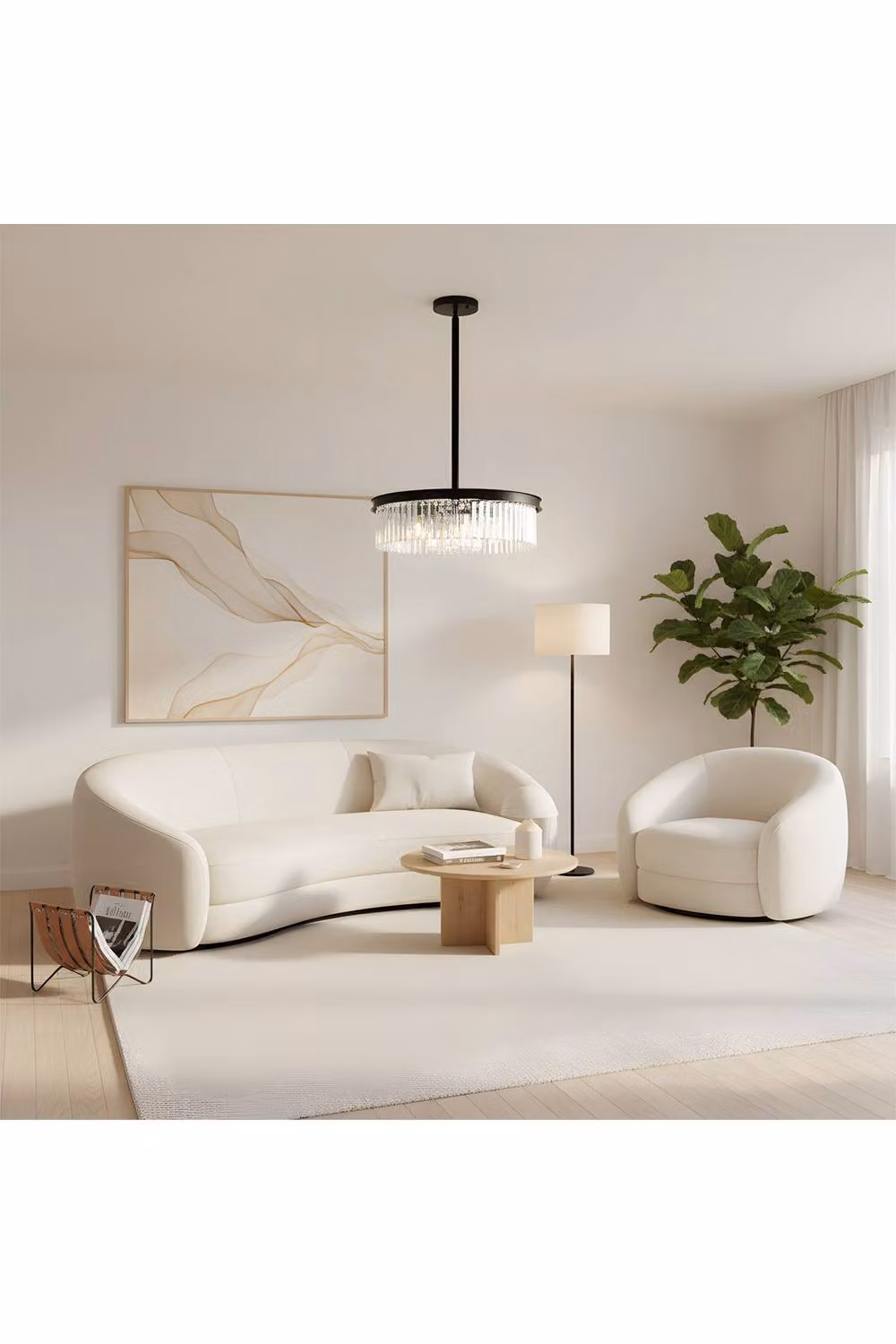 Living and Home Modern 6-Light E14 Pendant Light in Black and Transparent Crystal – 2