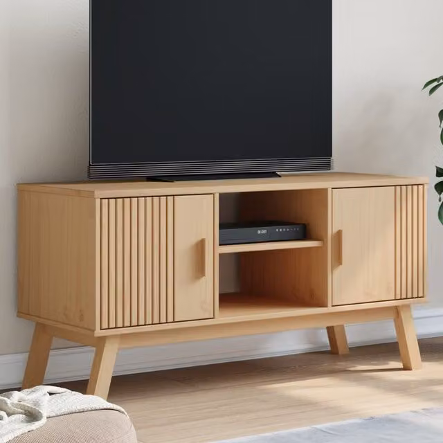 Berkfield Home OLDEN TV Cabinet in Brown Solid Pine Wood, W/D/H: 114 x 43 x 57 cm – 1
