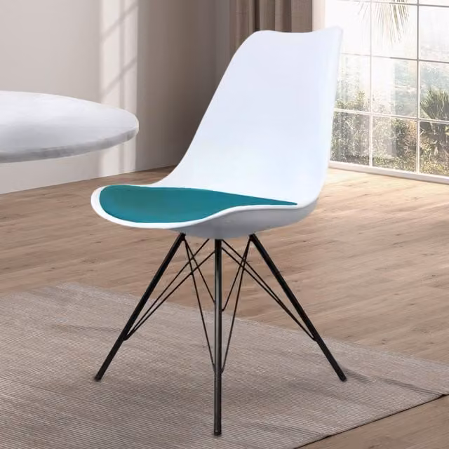 Fusion Living Mid-Century Petrol Plastic Dining Chair with Black Metal Legs