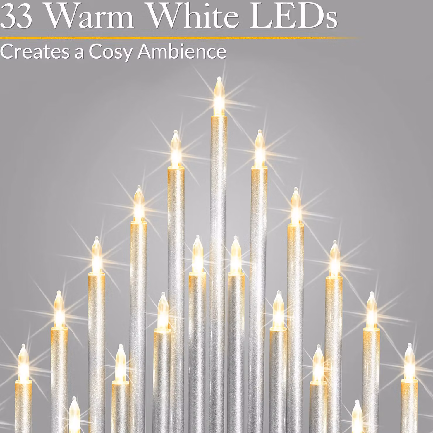 Christow Christmas Candle Bridge Tower Light with 33 LEDs in Silver, Battery Operated Tabletop Decoration – 2