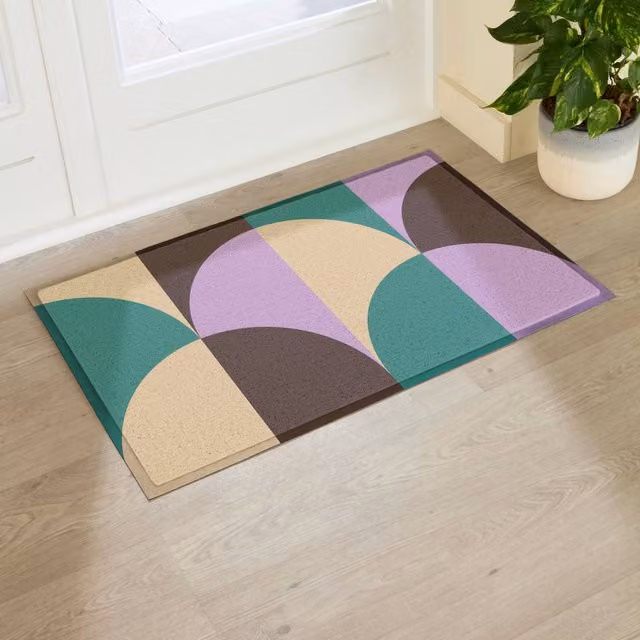 Artsy Mats Elizabeth Olwen Art Deco Indoor/Outdoor Doormat in Purple and Multicolour, W: 90 cm, D: 60 cm – 1
