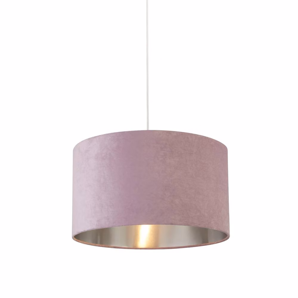 Lighting Collection Lilac Velvet Drum Lamp Shade with Silver Inner, Diameter: 50 cm – 1