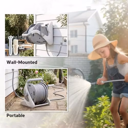 Outsunny Wall-Mounted Portable Garden Hose Reel, Grey – 3