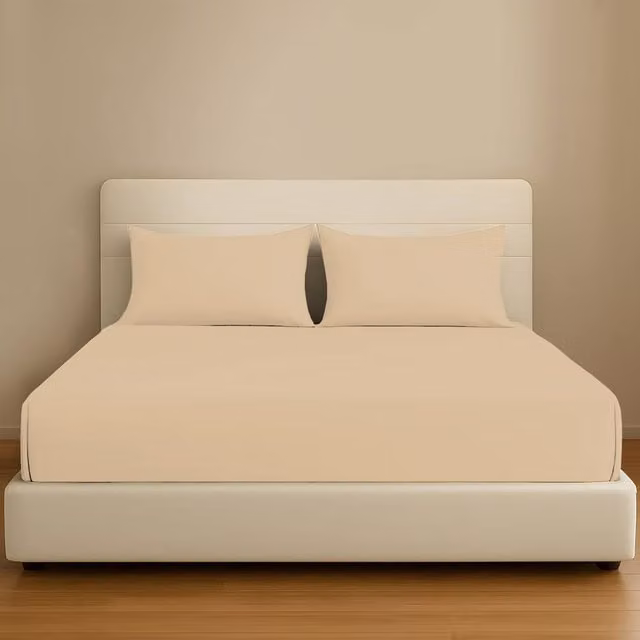 Pamposh Extra Deep Cotton Mako Satin Fitted Sheet in Beige, Depth: 35 cm