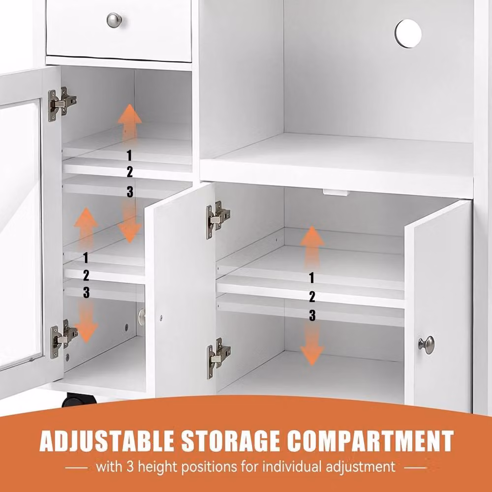 VOGREX Rolling Kitchen Sideboard Trolley and Microwave Storage Cabinet, White, H 82.5 x W 90.0 x D 40.0 cm – 3