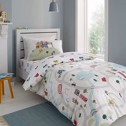 Bianca Transport Cotton Junior Duvet Cover Set with Pillowcases, White