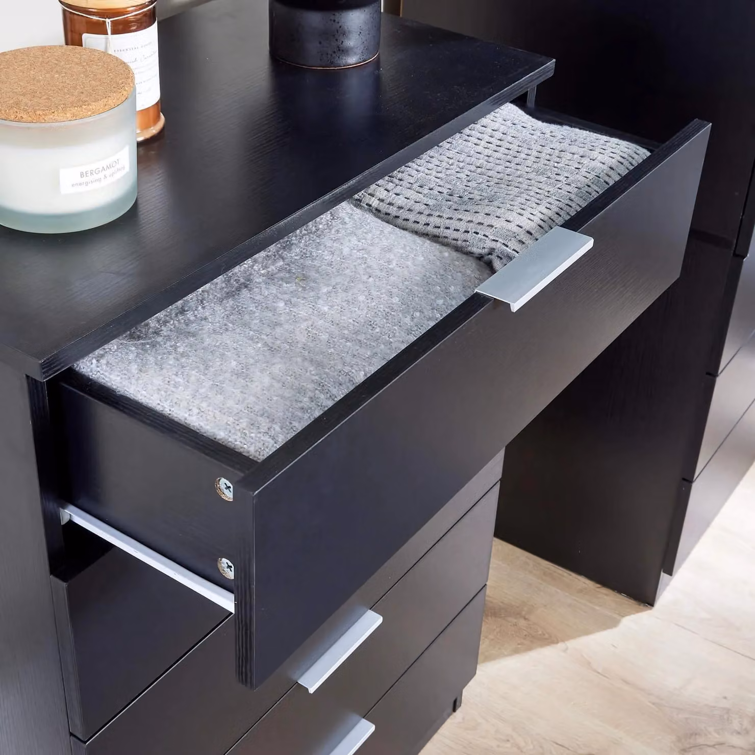 Home Source Phoenix 5 Drawer Chest of Drawers Bedroom Organiser in Black – 4