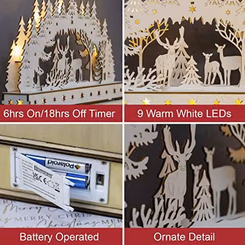 The Christmas Workshop Hand Crafted Wooden Winter Forest Scene Tabletop Decoration with Warm White LEDs – 2