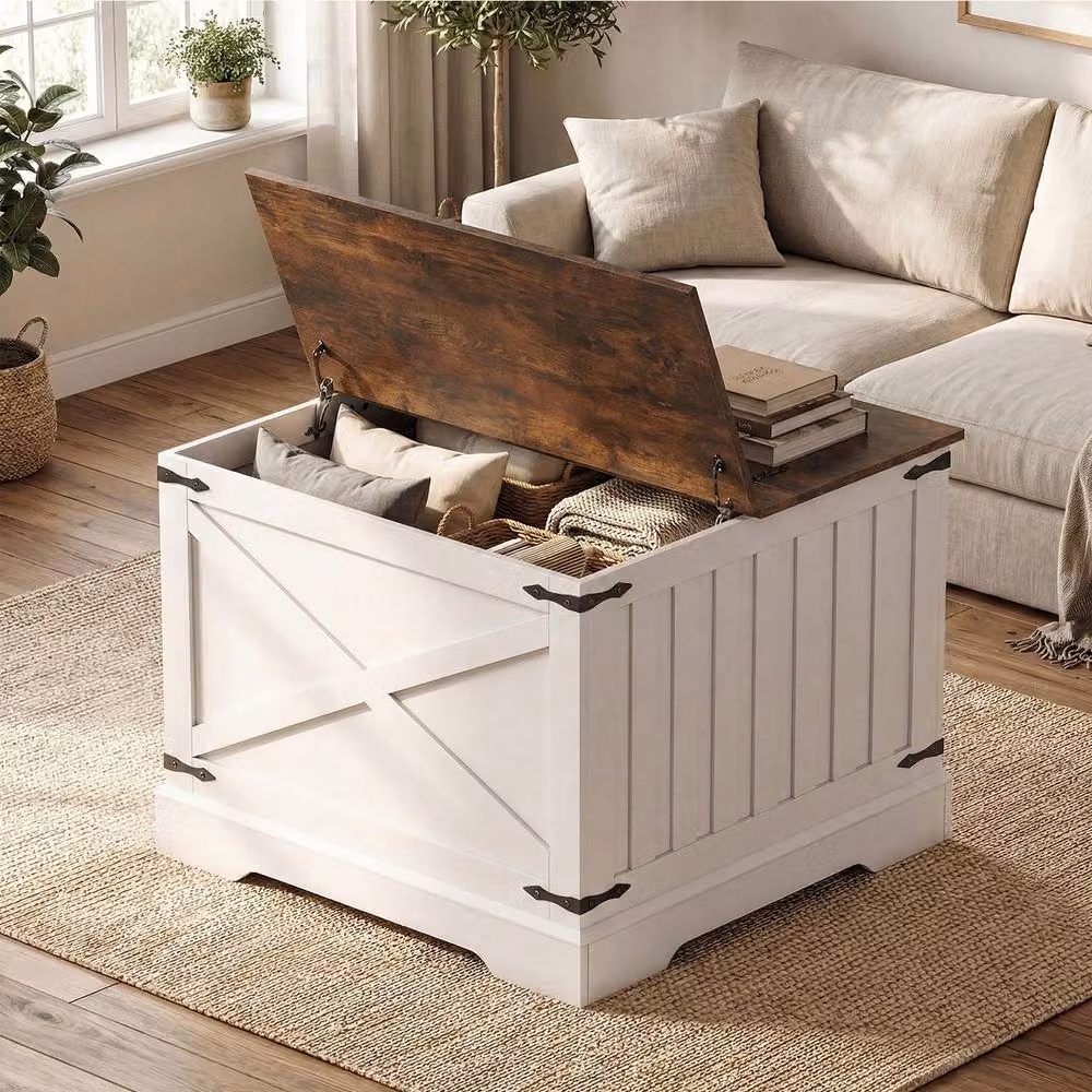 Costway Modern Square Lift Top Coffee Table with Storage Compartment in Brown – 3