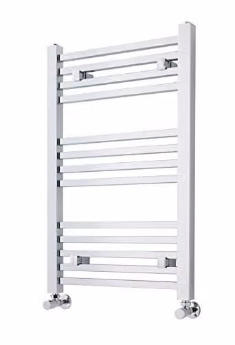 nuie MTY108 Modern Vertical Square Heated Ladder Towel Rail, Silver