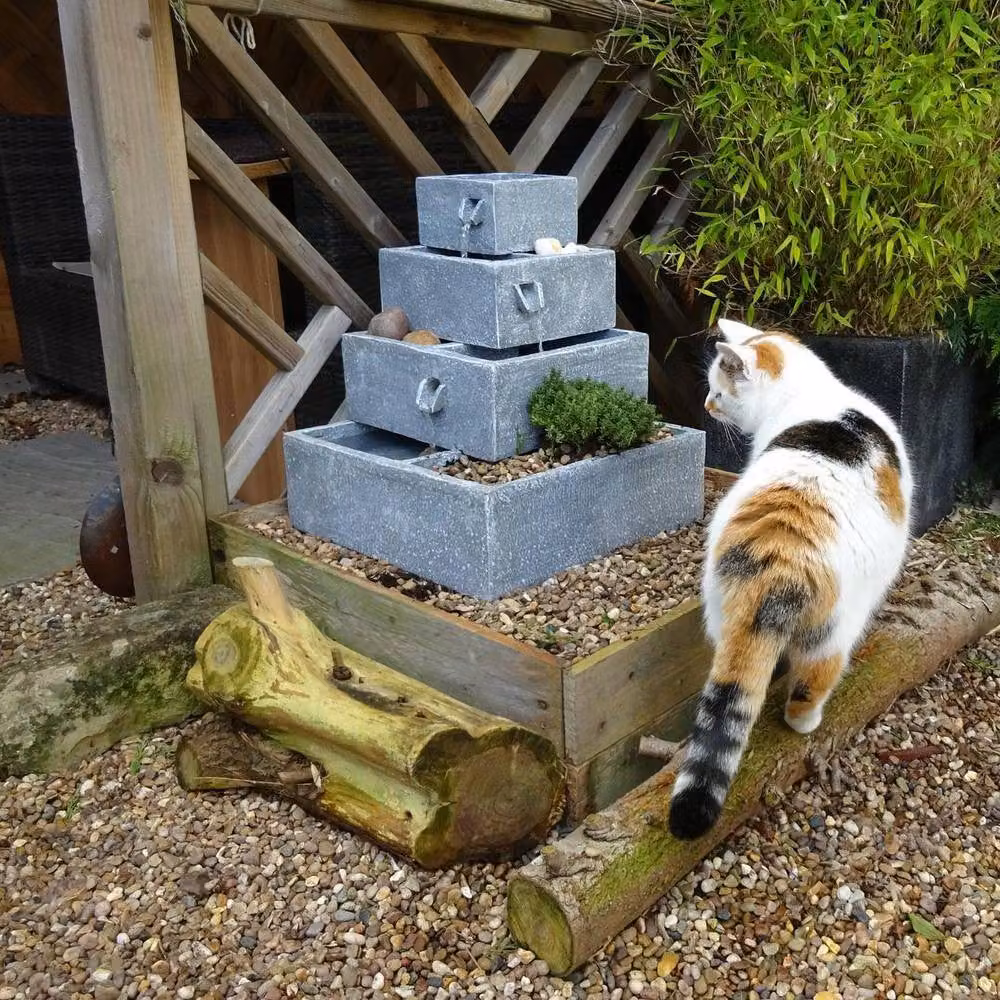Primrose Perth 4-Tier Solar Powered Cascading Herb Planter Water Feature in Grey Stone, Height: 42 cm – 3