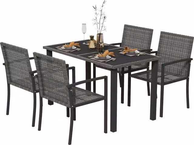 Outsunny 5 Piece Outdoor Dining Set with Tempered Glass Tabletop and 4 Dining Chairs in Grey
