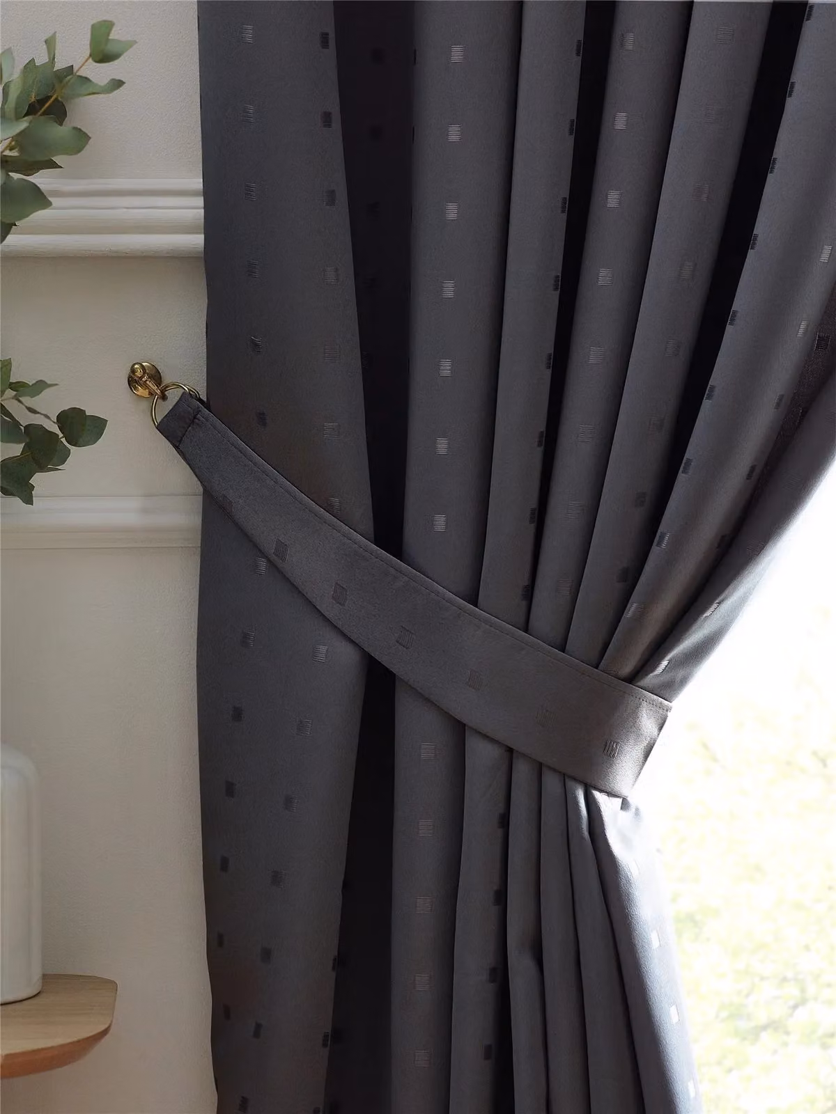Luxury Living Adi Lined Ring Top Eyelet Curtains in Charcoal Grey, Width: 229 cm, Drop: 274 cm – 3