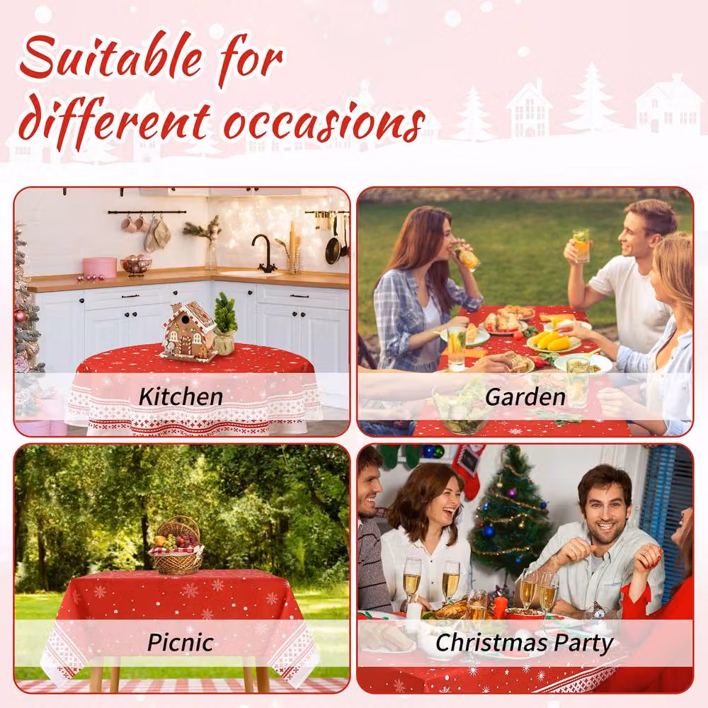 London Boutique Red Snowflake Round Christmas Tablecloth, Diameter: 152.4 cm – 5