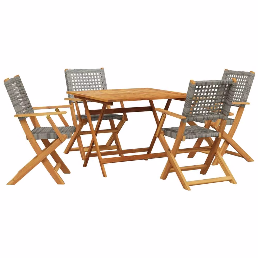 Berkfield Home 5 Piece Grey Poly Rattan and Acacia Wood Garden Dining Set – 2