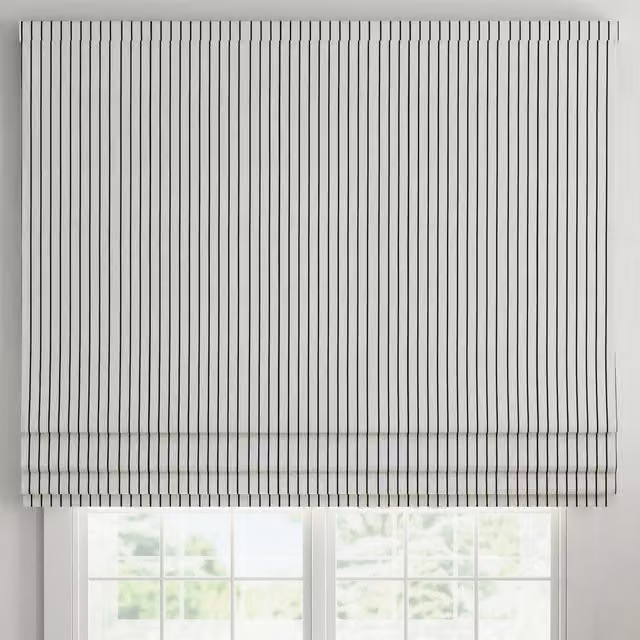 ANTE DECOR Burgess Made To Measure Roman Blind in White and Black Cotton Stripe