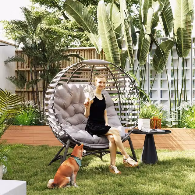 Outsunny Egg Lounge Chair with Upholstered Cushions and Powder Coated Steel Frame, Grey – 6