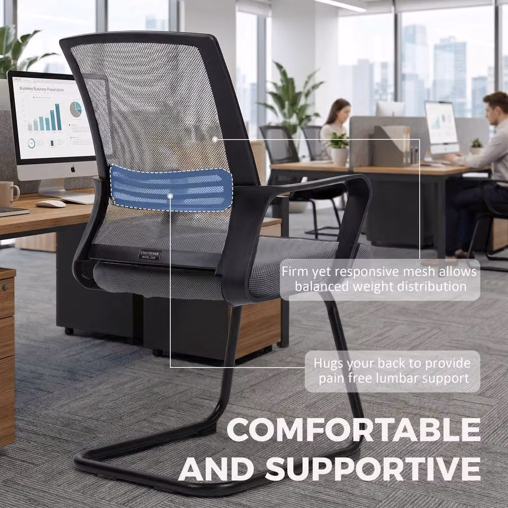 Rolipo Ergonomic Padded Reception Office Chair with Armrests in Dark Grey – 4