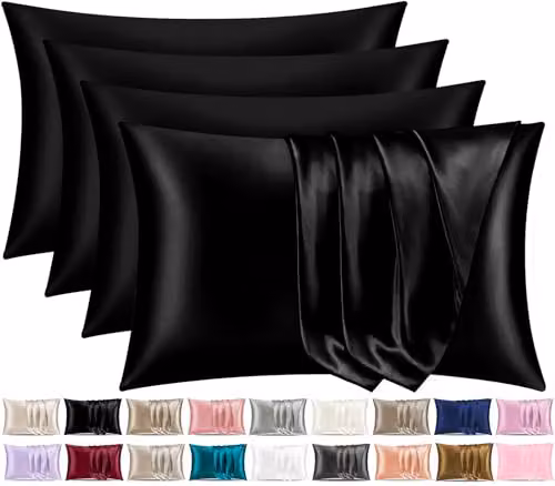 Pamposh Black Satin Silk Pillowcases, Pack of 4, W/D/H: 50 x 75 x 0 cm
