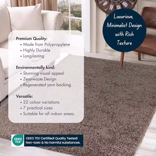 Serdim Rugs Plain Shaggy Living Room Area Rug, Taupe, W: 120 cm, L: 170 cm – 5