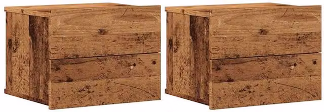Berkfield Home Set of 2 Wall-mounted Bedside Cabinets in Brown Old Wood, W: 40 cm, D: 32 cm, H: 30 cm