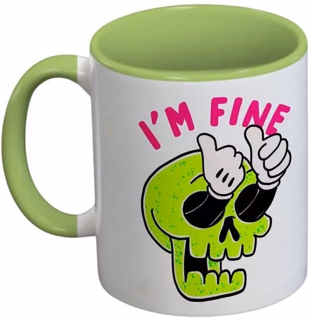 Threadless I'm Fine Ceramic Mug, 325ml, Green