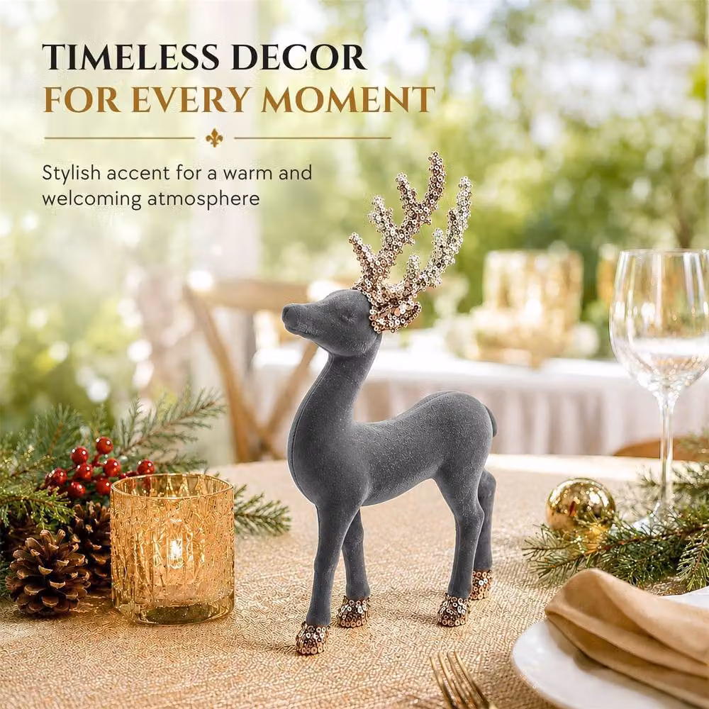 Shatchi Grey Christmas Reindeer Figurine, Height: 23 cm – 5