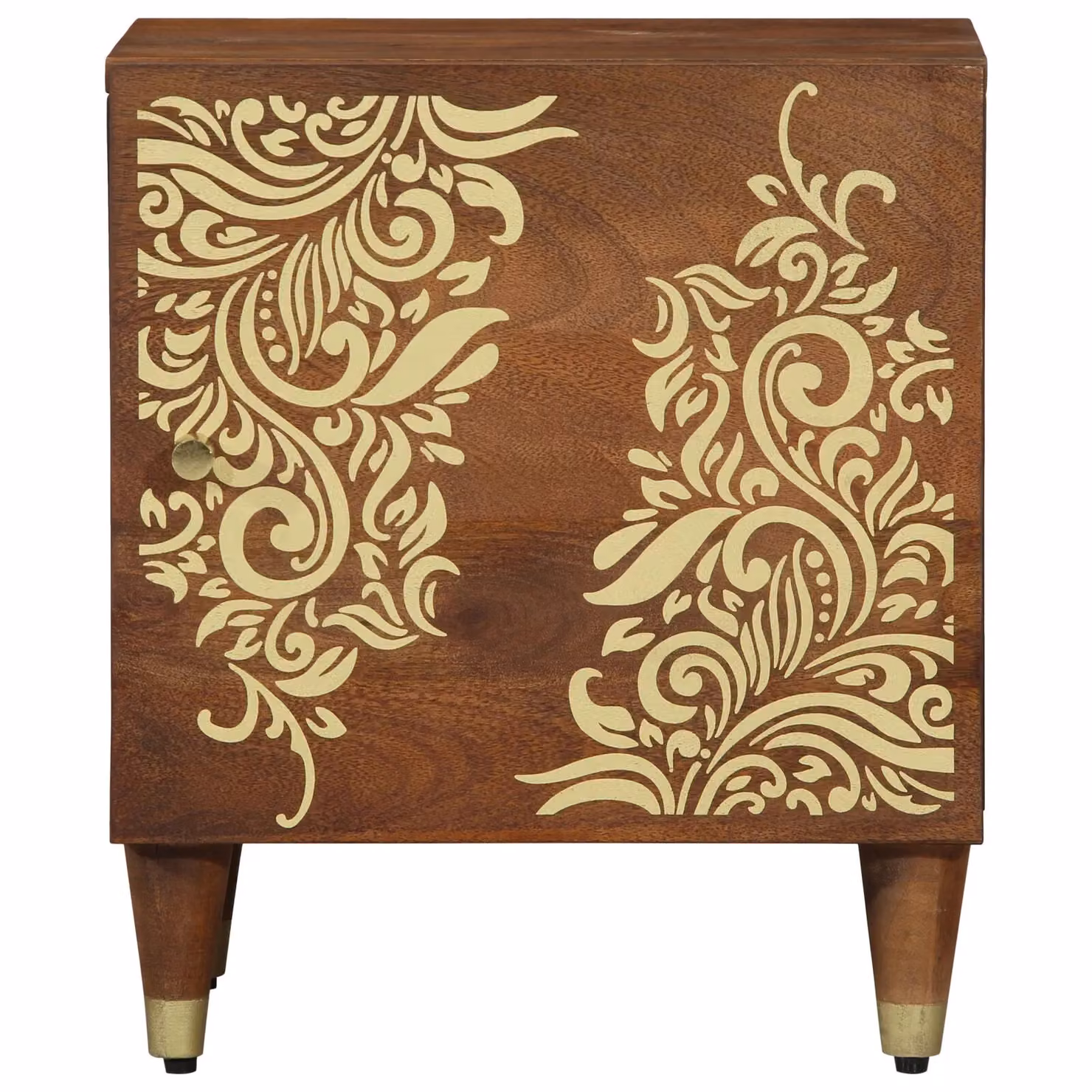 Berkfield Home Solid Wood Bedside Table in Honey Brown with Gold Accents – 3