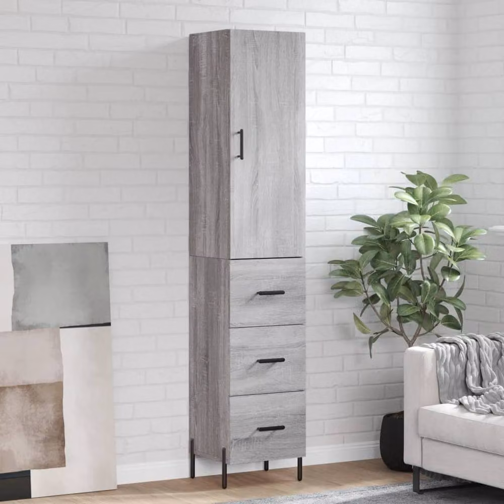 Berkfield Home Grey Sonoma Highboard with Hinged Doors and Internal Shelves, W/D/H: 34.5 x 34.0 x 180.0 cm – 2
