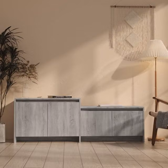 Berkfield Home Modern Grey Sonoma TV Cabinet in Engineered Wood, W: 146.5 cm, D: 35 cm, H: 50 cm