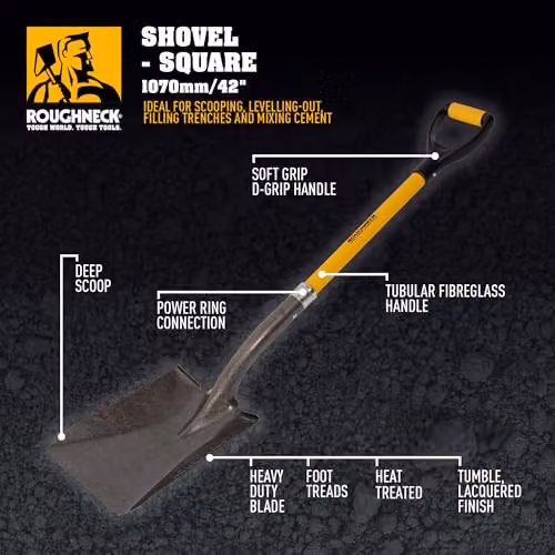 Roughneck Industrial Grade Square Shovel with Steel and Fibreglass Construction, Multicolour – 2