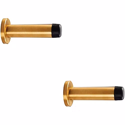 Loops 2 Pack Rubber Tipped Cylinder Doorstop with Rose Wall Mounted in Satin Brass