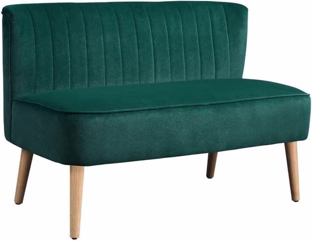 SPETLEK Green Velvet 2 Seater Loveseat Sofa with Striped Fabric Upholstery and Rubberwood Legs, Width: 117 cm – 1