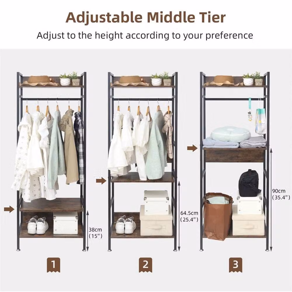 NESTLUNE Rustic Wood and Metal Clothes Hanging Rail in Brown, W: 100 cm, D: 15 cm, H: 50 cm – 3