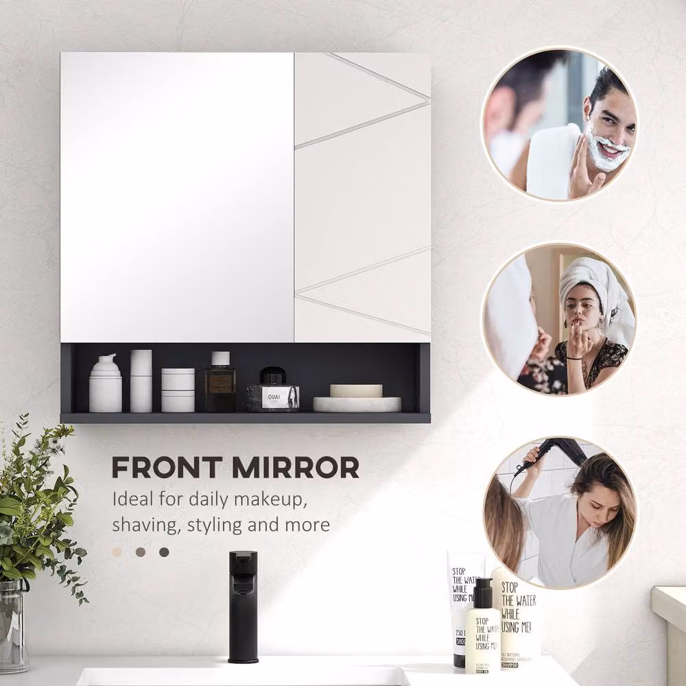 STILVORA Modern Wall Mounted Grey Matt Bathroom Mirror Cabinet with Hinged Doors and Internal Shelves W/D/H: 55 x 55 x 15 cm – 7