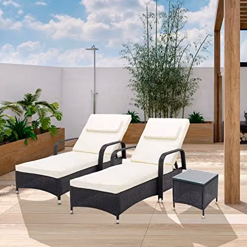 MCC Direct Venice 3 Piece Rattan Sun Lounger and Side Table Set in Black – 1