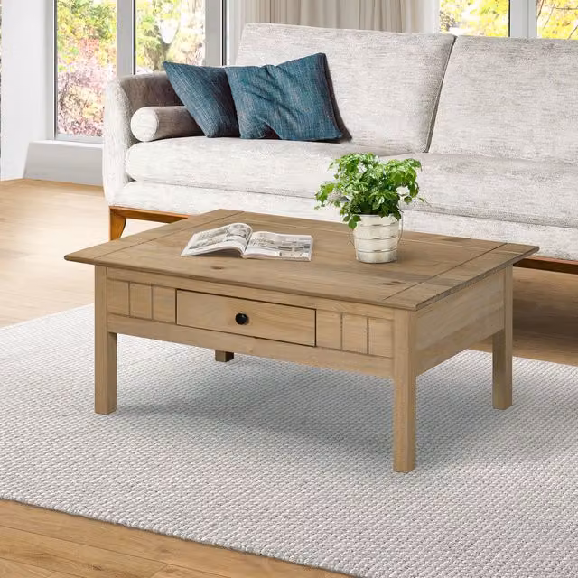 Mews Panama Rectangular Wood Coffee Table with 1 Drawer in Brown