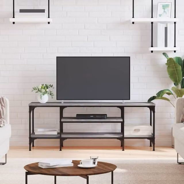 Berkfield Home Grey Sonoma TV Cabinet in Engineered Wood and Iron, W/D/H: 121 x 35 x 45 cm
