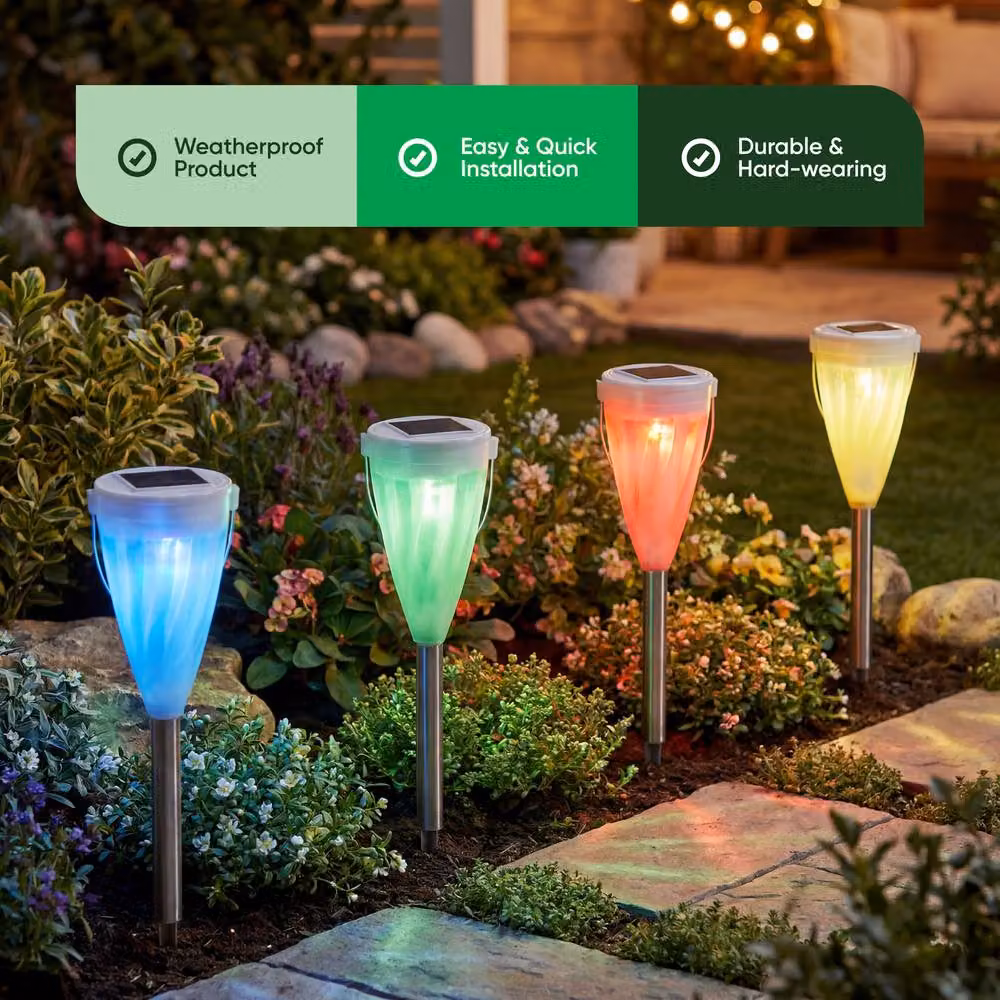 Gardenwize Pack of 4 Colour Changing Solar LED Garden Stake Lights in Multicolour – 3