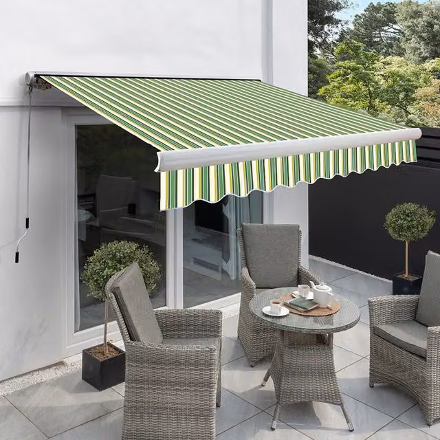 Primrose Full Cassette Manual Awning in Green Stripe, Width: 400 cm