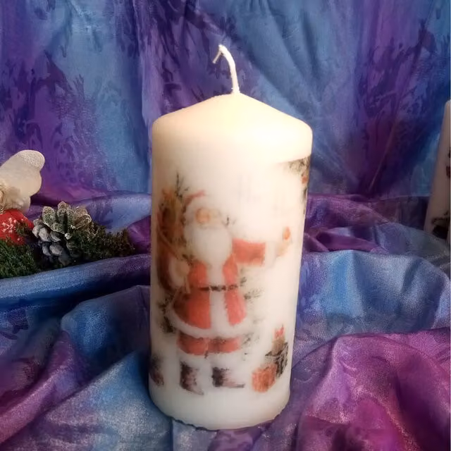 Viki White Christmas Pillar Candle Santa